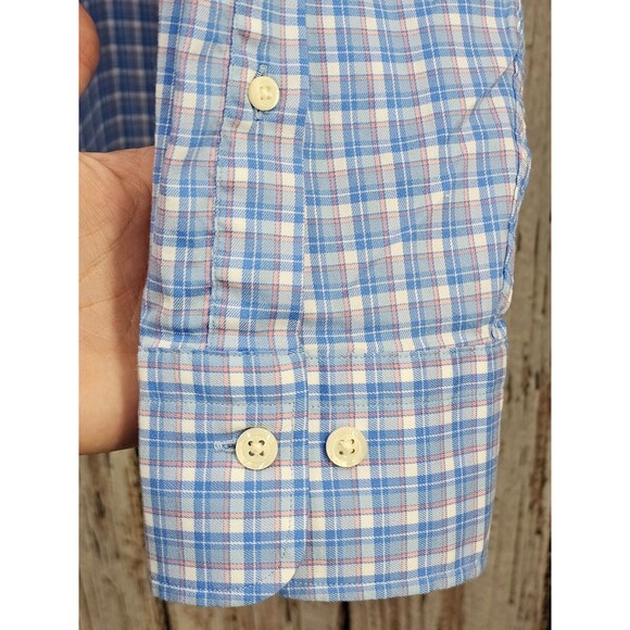 Men's XL Peter Millar Pink Blue‎ Plaid Long Sleeve Button Pocket Dress Shirt Top - Picture 4 of 7